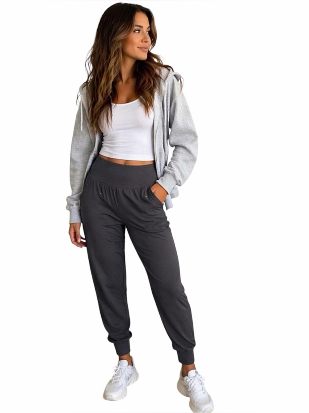 High Waisted Jogger Leggings Gray‎ Small Athletic Lounge Pants Pockets